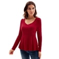 thumbnail image 1 of Grace Karin Women's Casual High Stretchy Long Sleeve Pullover Peplum Top V-Neck Blouse Shirt, 1 of 7
