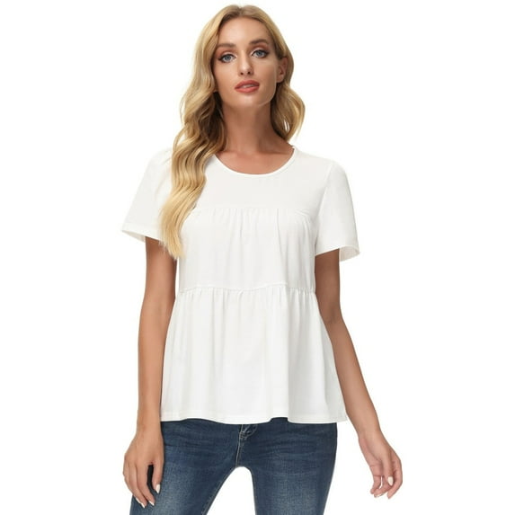 Grace Karin Women's Crew Neck Short Sleeve T-Shirts Loose Casual Tiered Smock Tops