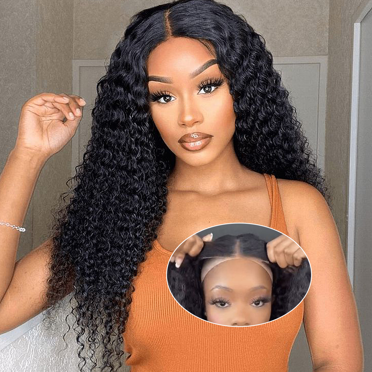 Grace Length Wear And Go Glueless Wigs Human Hair Kinky Curly 4x4 Lace Front Wigs Human Hair Glueless Wig For Beginners Curly Closure Wigs Human Hair For Women 20 Inch