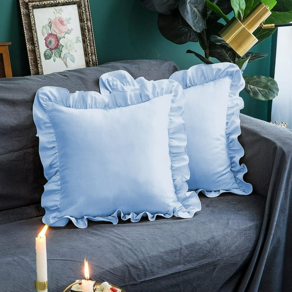 Grace Linen Microfiber Ruffle Pillow Shams Set of 2, 26X26 - Solid Ruffled Fringe Design Pillow Covers 26X26 Soft & Breathable - Unique Collection Decorative Pillow Cases 26X26 - Sky Blue