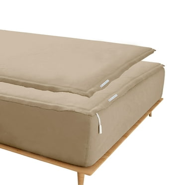 Grace Linen Zip On Sheets Full Size(54X75) - Includes 2 Zip On Sheets +1 Bottom Fitted Base - Fit's 16” In Deep Pocket - Beige Color