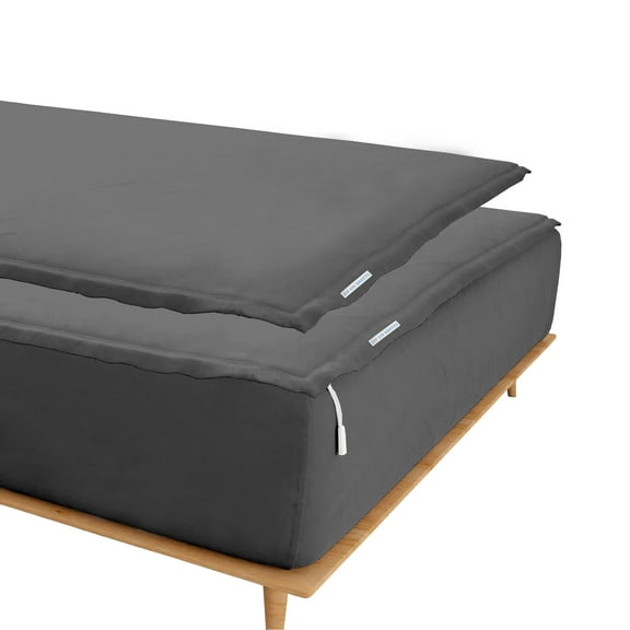 Grace Linen Zip On Sheets Full XL Size(54X80) - Includes 2 Zip On Sheets +1 Bottom Fitted Base - Fit's 16” In Deep Pocket - Dark Grey Color