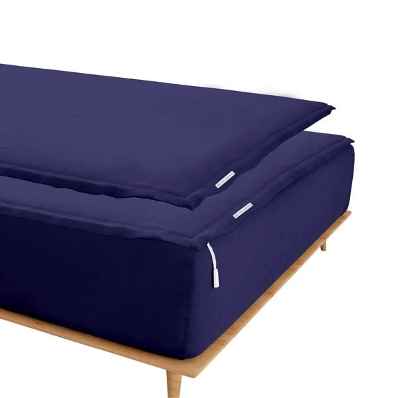 Grace Linen Zip On Sheets Queen Size(60X80) - Includes 2 Zip On Sheets +1 Bottom Fitted Base - Fit's 20” In Deep Pocket - Navy Blue Color