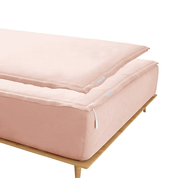 Grace Linen Zipper Fitted Sheet Cal King Size(72X84) - Includes 2 Zip On Sheets +1 Bottom Fitted Base - Fit's 8” In Deep Pocket - Blush Color