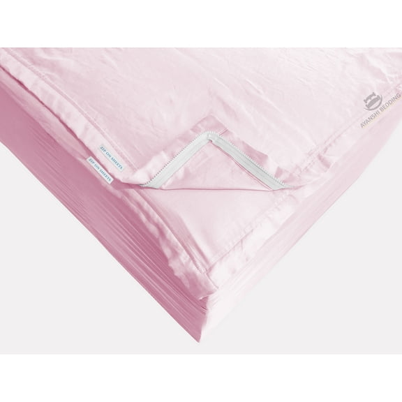 Grace Linen Zipper Fitted Sheet Cal King Size(72X84) - Includes 2 Zip Sheets +1 Bottom Fitted Base - Fit's 8” In Deep Pocket - Zip Sheets Easy to Change - 600 TC Cotton Fitted Sheet - Baby Pink Color