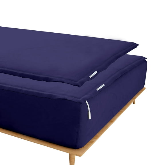 Grace Linen Zipper Fitted Sheet Twin Size(39X75) - Includes 2 Zip On Sheets +1 Bottom Fitted Base - Fit's 8” In Deep Pocket - Navy Blue Color