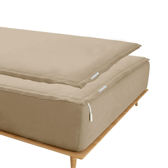 Grace Linen Zipper Fitted Sheet Twin XL Size(39X80) - Includes 2 Zip On Sheets +1 Bottom Fitted Base - Fit's 8” In Deep Pocket - Beige Color