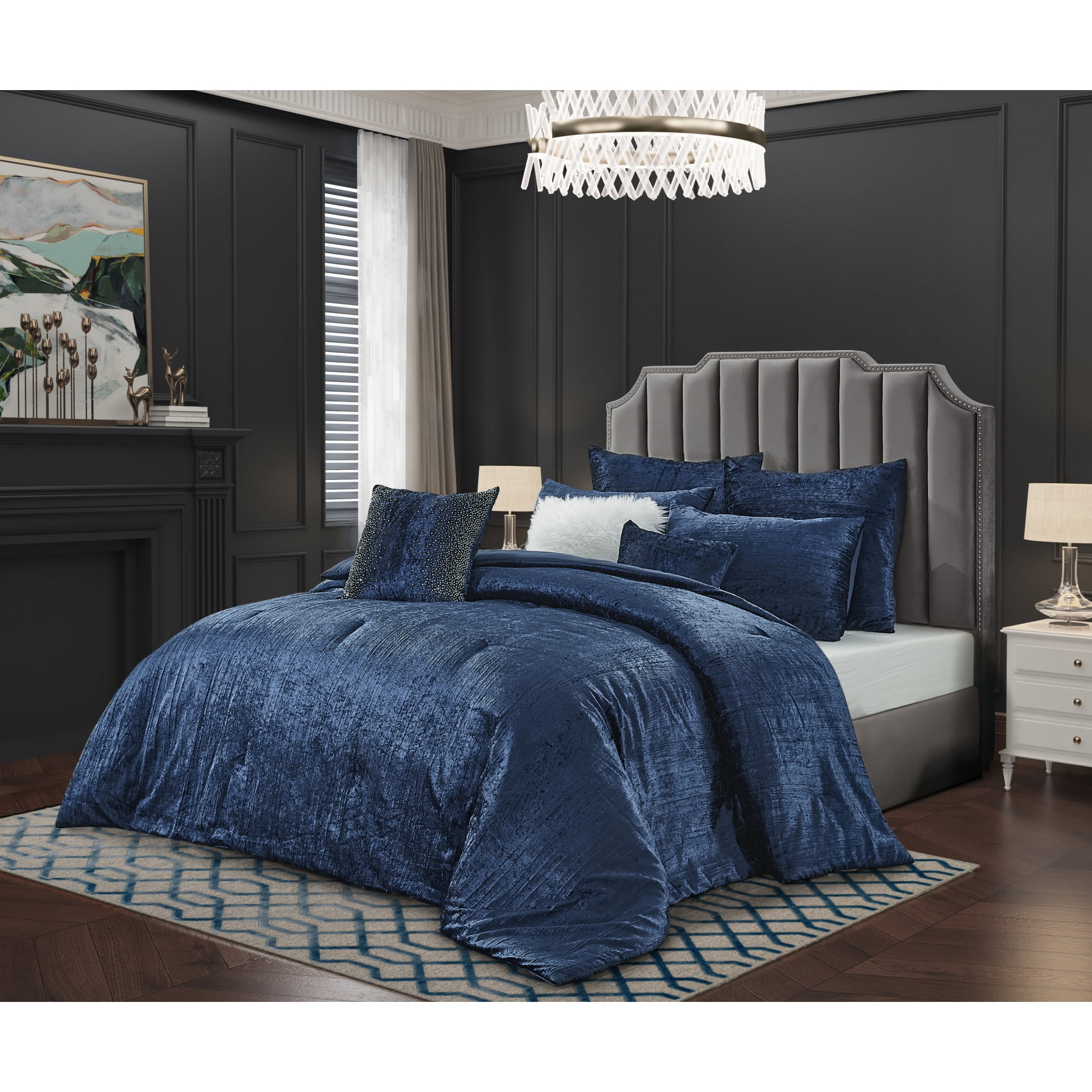 Grace Living Crue 8pc Full/Queen Comforter Set, Navy