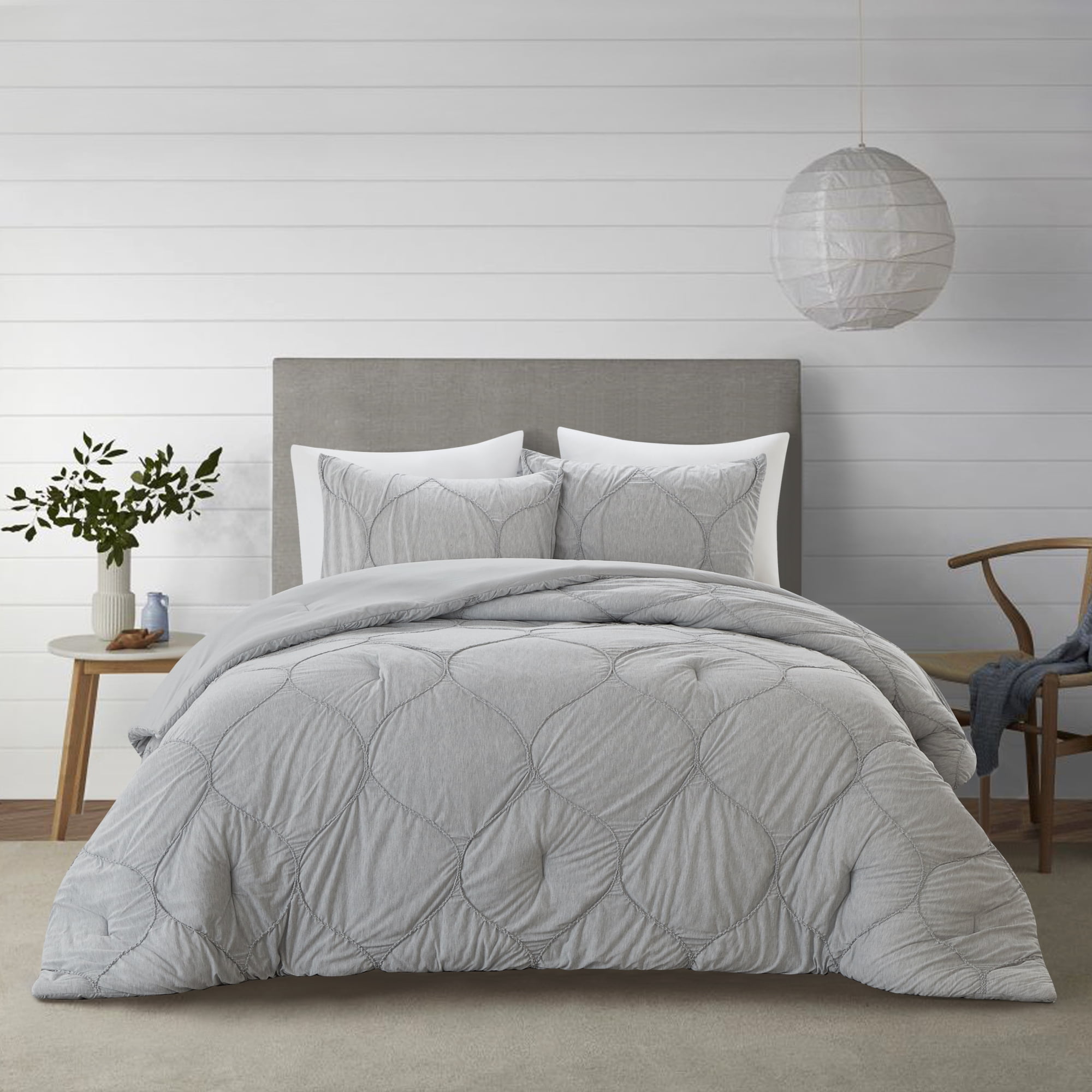 Gray and White 3-pc. California King Duvet Set