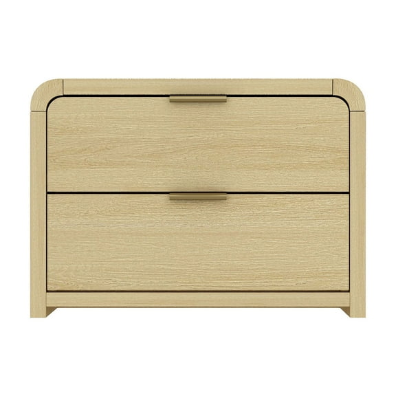 Grace Modern Nightstand with 2 Drawers in Natural Oak and Gold