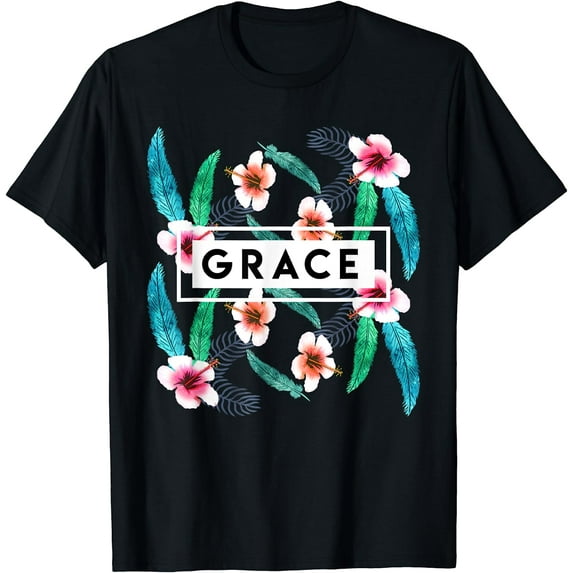 Grace On Flowers Religion Faith God Jesus Christian Gift T-Shirt Black X-Large