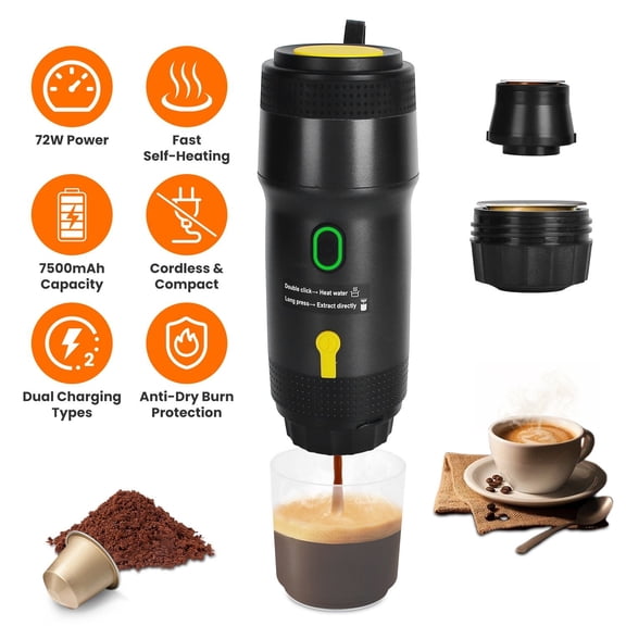 Grace Paws 1Pc Portable Electric Espresso Machine Cordless Coffee Maker Self-Heating Car E