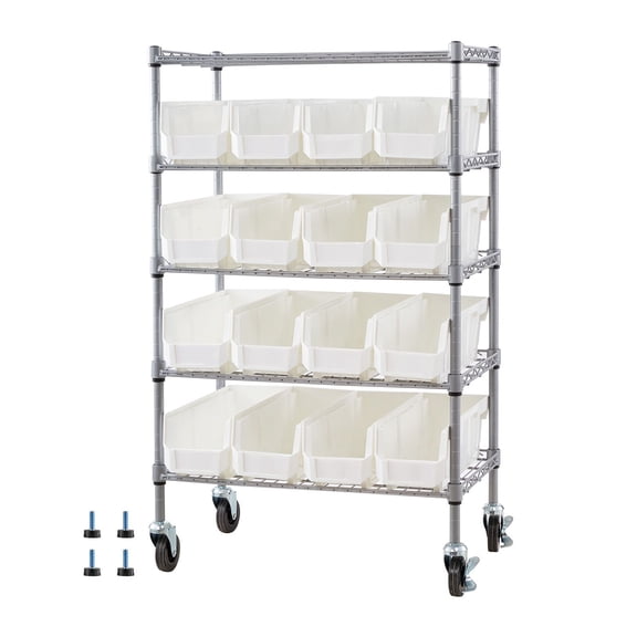 Grace Paws 5-Tier Rolling Bin Storage Rack, 16 Organizer Bins, Bin Rack Storage Steel Wire