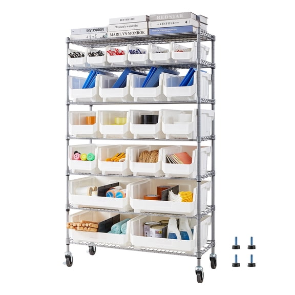 Grace Paws 7-Tier Rolling Bin Storage Rack, 22 Organizer Bins, Bin Rack Storage Steel Wire