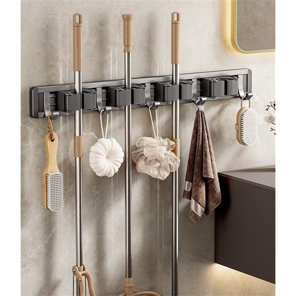 Grace Paws Adjustable Broom Holder Storage Wall Mount Tool Bar with 4 Clips And