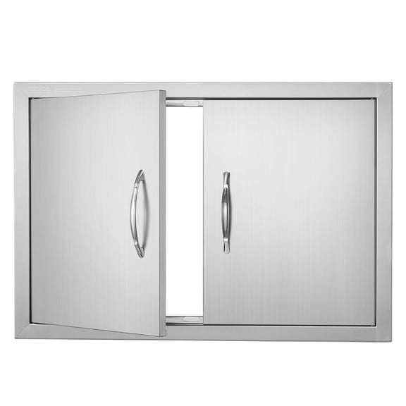 Grace Paws BBQ Access Door, 28W x 19H Inch Double Outdoor Kitchen Door, Stainless Steel Fl