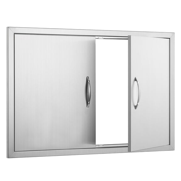 Grace Paws BBQ Access Door, 35W x 24H Inch Double Outdoor Kitchen Door, Stainless Steel Fl