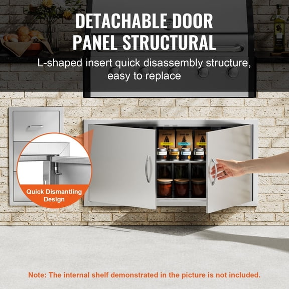Grace Paws BBQ Access Door, 42W x 21H Inch Double Outdoor Kitchen Door, Stainless Steel Fl