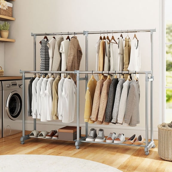 Grace Paws Double Rod Clothes Rack Heavy-Duty Metal Garment Rack