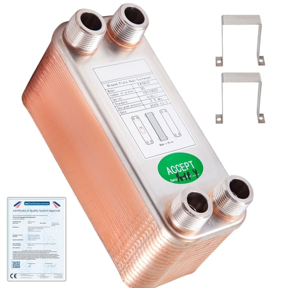 Grace Paws Heat Exchanger 3"x7.5" 30 Plates Brazed Plate Heat Exchanger 316L 3/4" MPT Heat Ex
