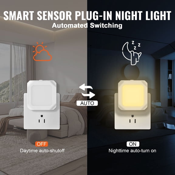 Grace Paws LED Night Light, 2 Pack Plug in LED Night Light, 0.6 W 3000k Soft White Light, with D