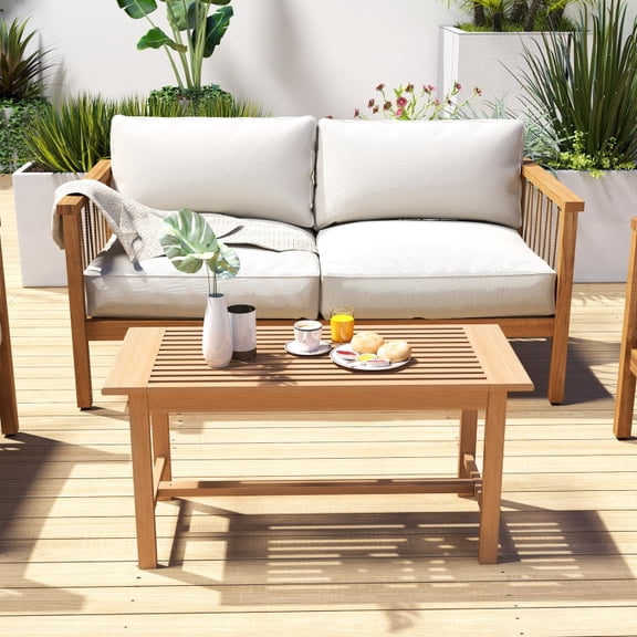 Grace Paws Patio Coffee Table 36 Inch Rectangular Outside Side Table with Slatted Tabletop