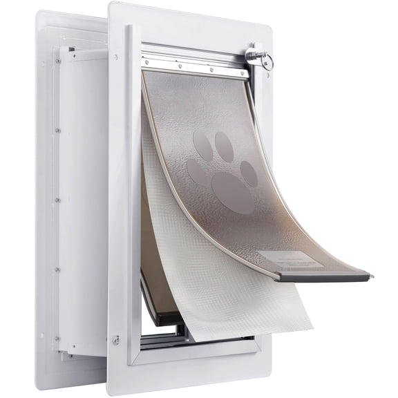 Grace Paws Pet Door, 12.28" x 17.13" Metal Frame with Lock and 3-Flap System Weatherproof Doggy