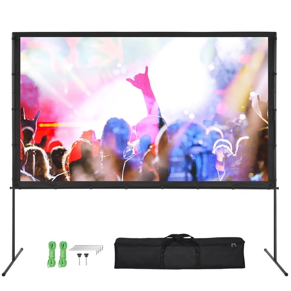 Grace Paws Projector Screen with Stand, 100 inch 16:9 4K 1080 HD Outdoor Movie Screen with
