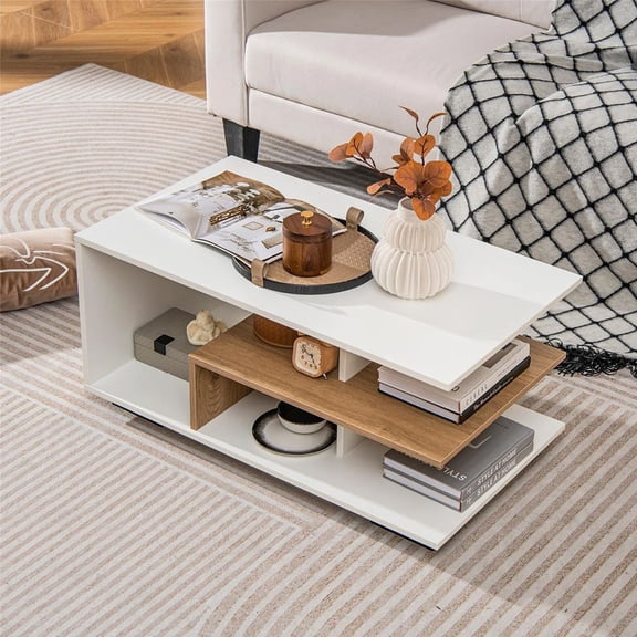Grace Paws Rectangular Coffee Table with L-shaped Middle Shelf