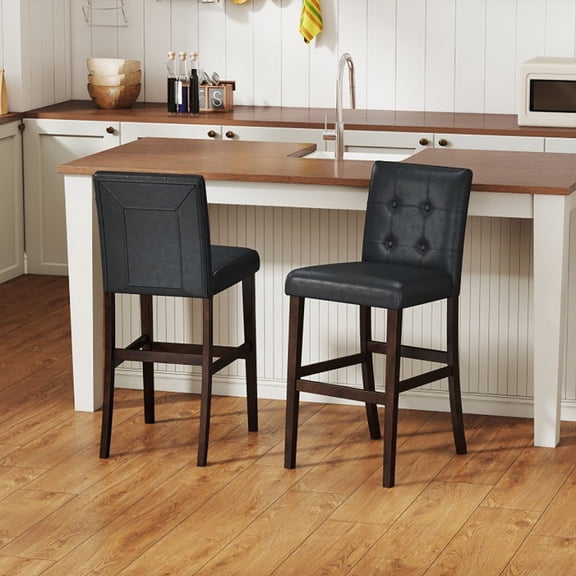 Grace Paws Set of 2 PVC Dining Leather Bar Stools with Solid Wood Legs