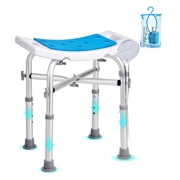 Grace Paws Shower Chair for Inside Shower, Adjustable Height Shower Stool with Crossbar Sup