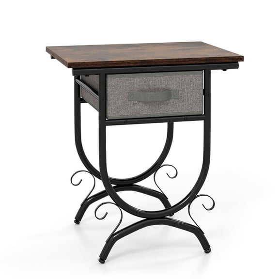 Grace Paws Side Table with Fabric Drawer and Carved Metal Frame for Living Room