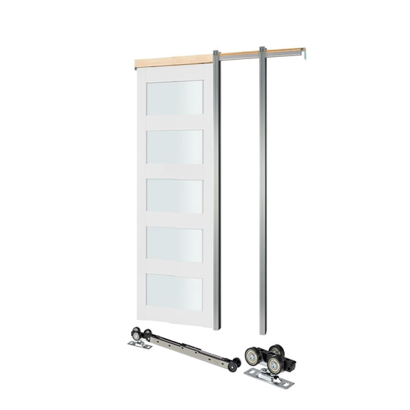 Grace Paws Sliding Pocket Door, 30" x 80", 5-Lite Frosted Glass Single Sliding Door with H