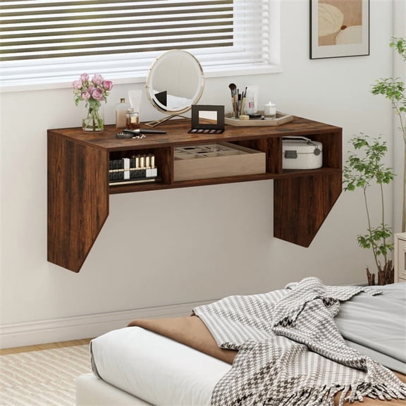 Grace Paws Wall-Mounted Computer Desk Floating Laptop Desk with 3 Storage Compartments