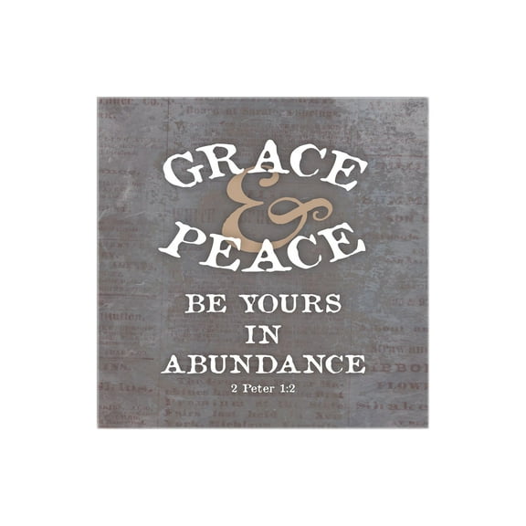 Grace Peace Be Yours Grey Newsprint 12 x 12 Wood Wall Sign Plaque