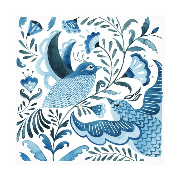 Grace Popp 'Blue Bird Folk I' Canvas Art