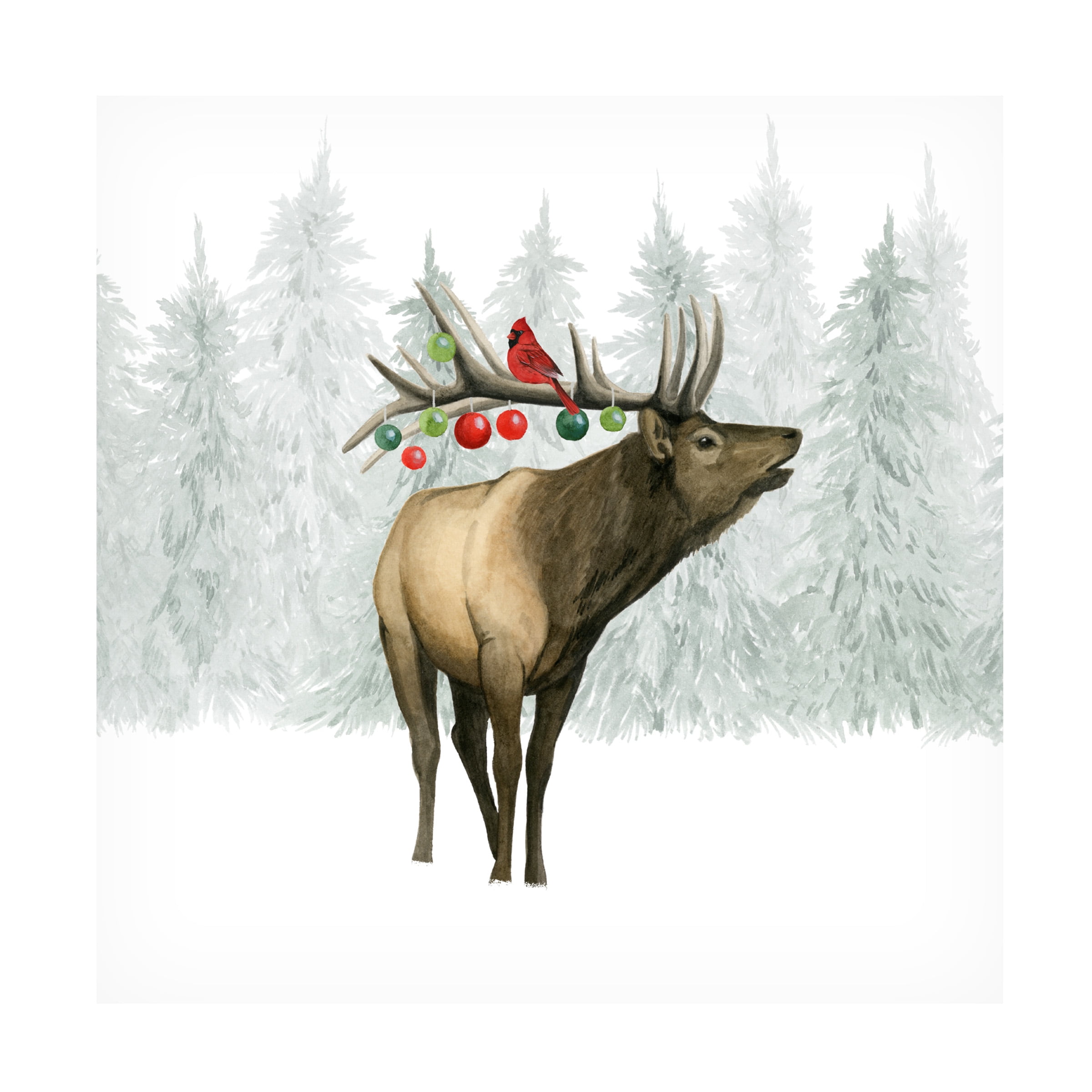 Festive Forest Reindeer Canvas Art in White and Brown