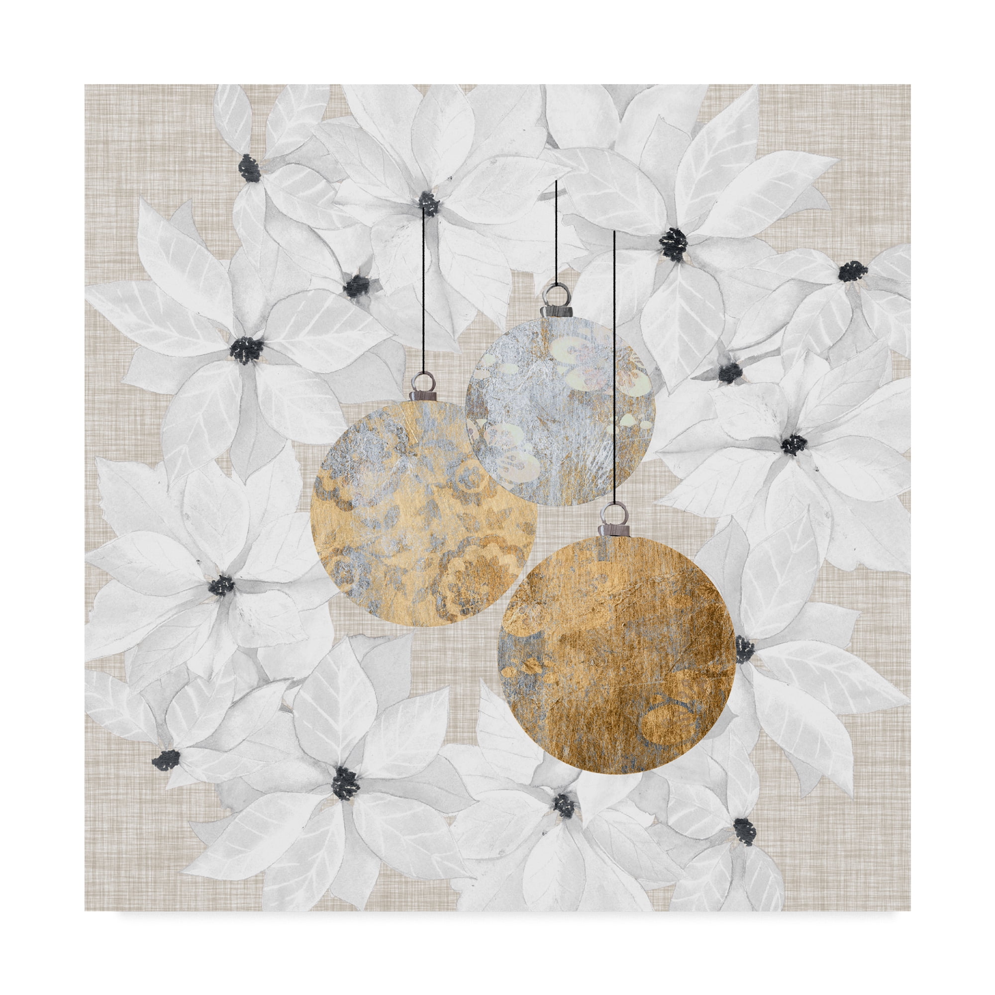 Grace Popp Sophisticated Christmas Canvas Art with Gold Ornaments