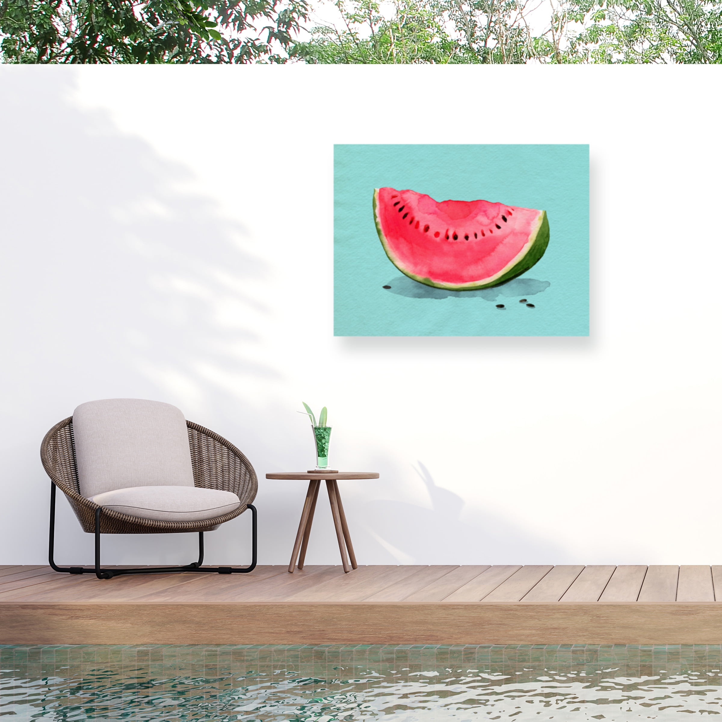 Summer Watermelon Outdoor Canvas Print with Light Blue Background