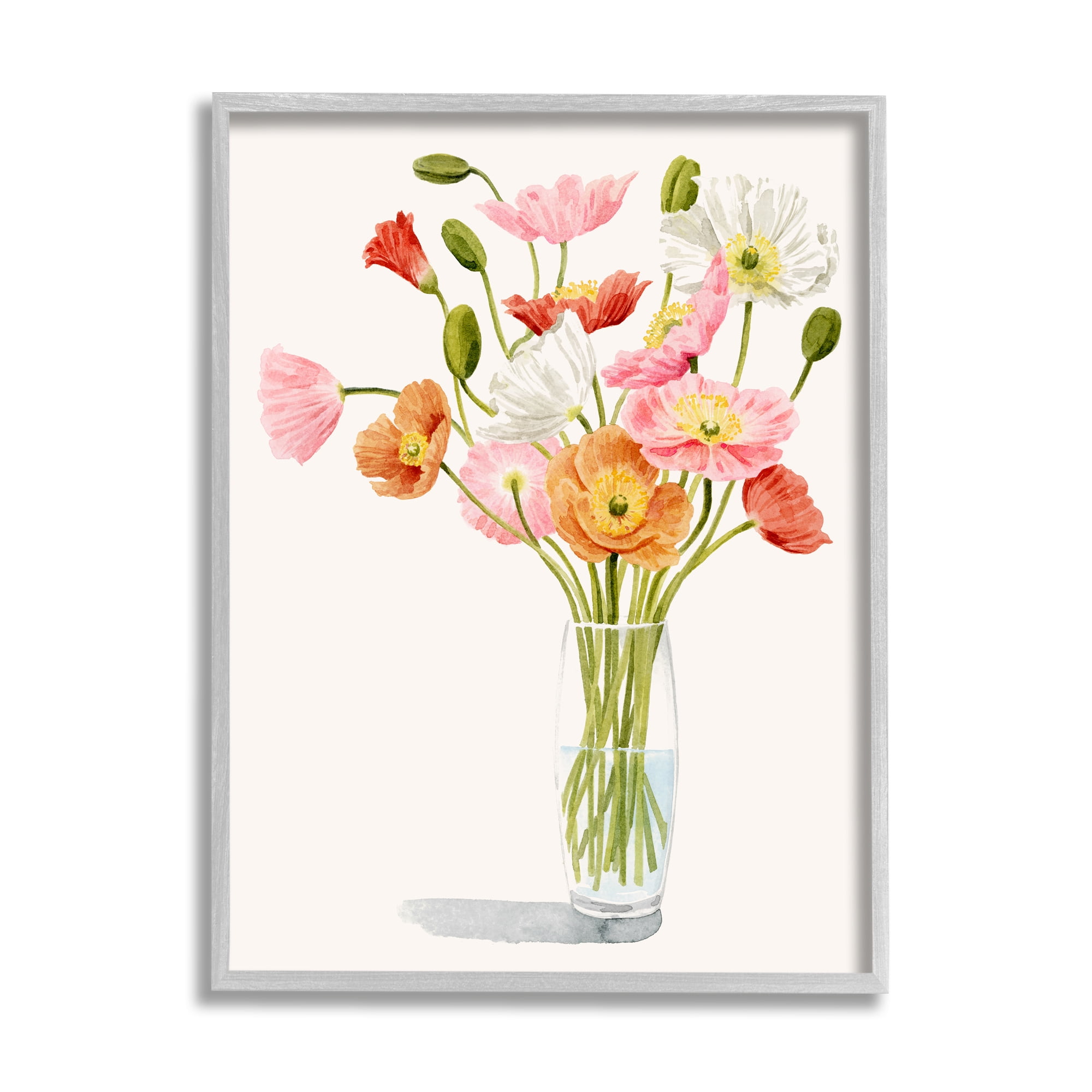 Vivid Poppies Floral Canvas Print with Gray Frame
