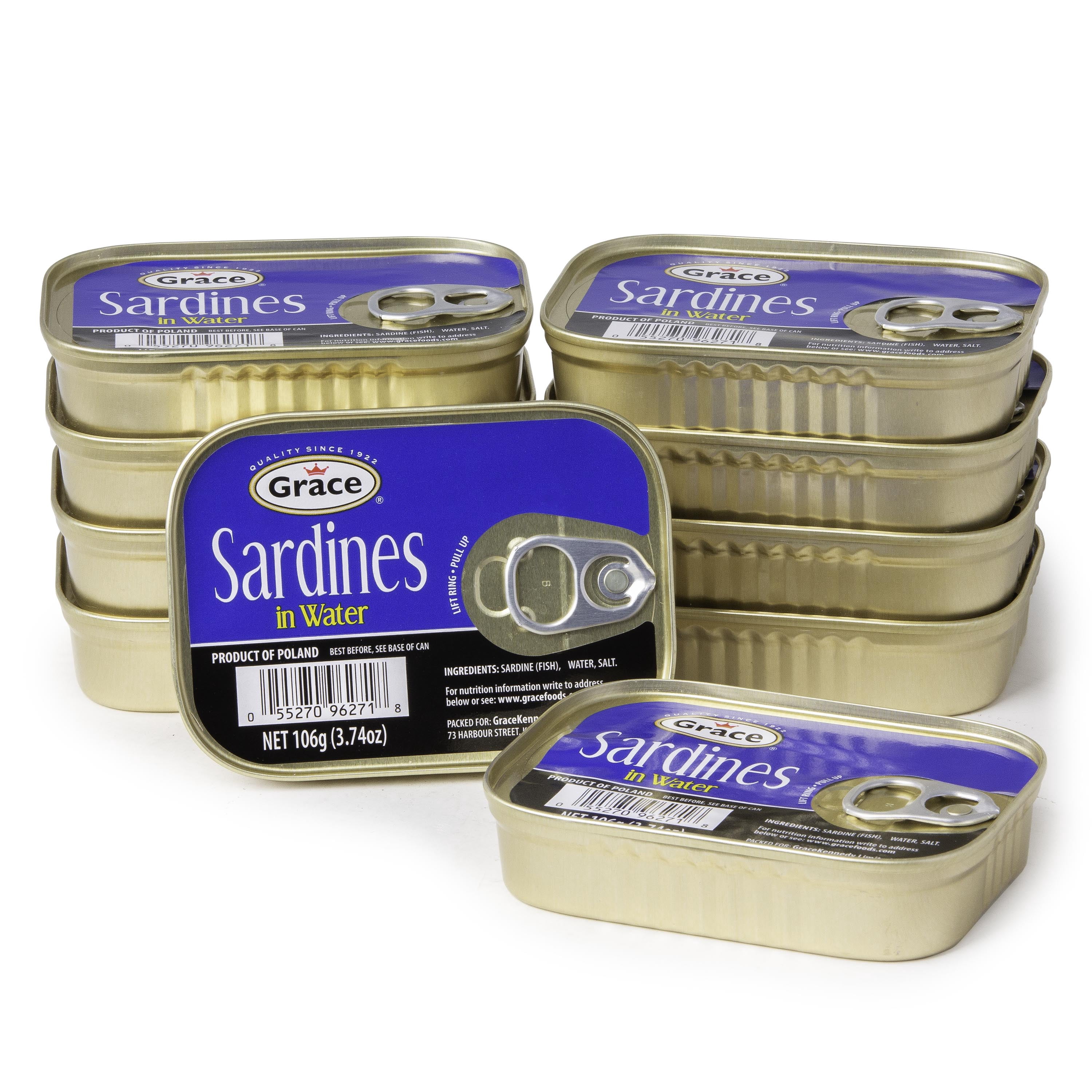 Grace Sardines in Water - 106g 3.74oz (Pack of 10) - 14g Protein per Serving, Canned & Packaged Season Sardines, Low Sodium, Gluten Free, Keto Friendly, Sustainable Canned Fish
