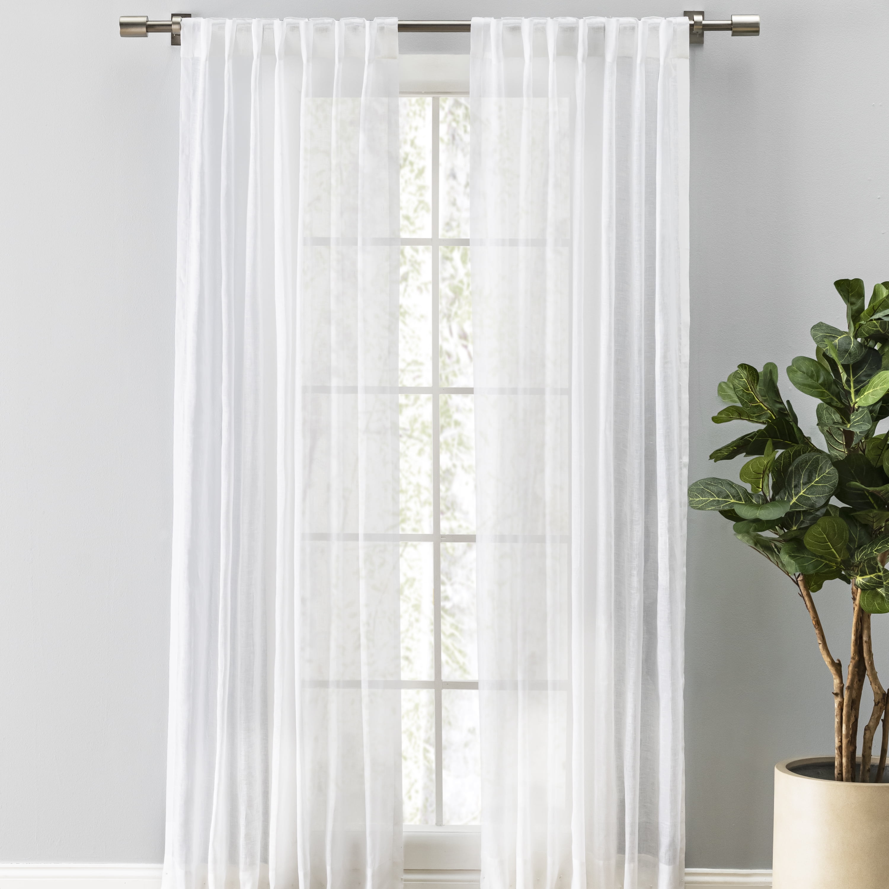 Grace Sheer Linen Rod Pocket with Back Tab Panel - Walmart.com