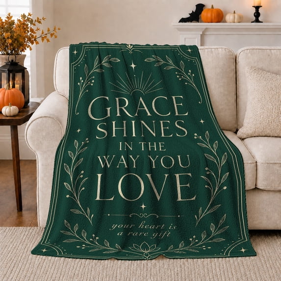 Grace Shines Love Sunburst Botanical, Cozy Friendship Quote Scene, Warm Flannel Blanket for Living Room and Reading Nook, Art Lovers Thanksgiving Gift, Artistic Home Decor