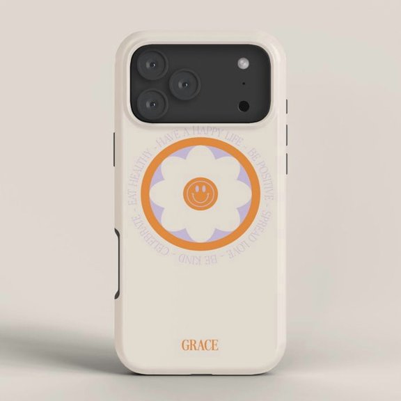 Grace Smiley Daisy in Orange, White and Lavender Tough Phone Case for Apple iPhone 11-17 Series