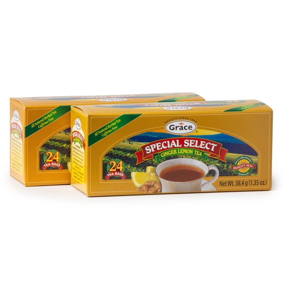 Grace Special Select Lemon Ginger Tea Bags 1.34 oz - 2 Pack - All Natural Ginger Lemon Tea Bags - Caffeine Free - 48 Count