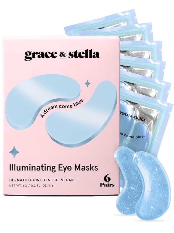 Illuminating Under Eye Mask - Blue 6 pairs - Gel Eye Patches for Dark Circles, Puffy Eyes, Wrinkles, Undereye Bags