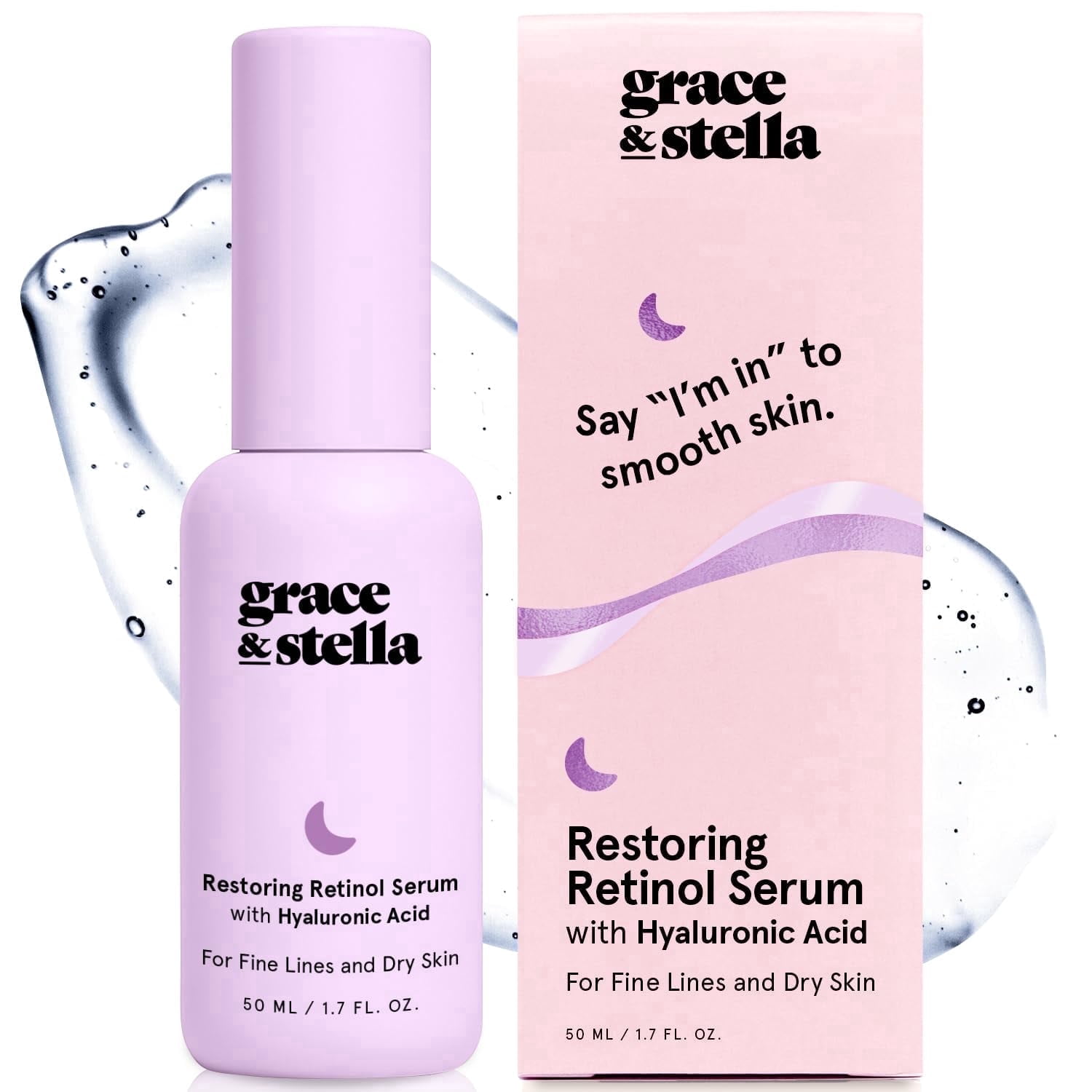Grace & Stella Retinol Face Serum with Hyaluronic Acid, Smoothing Anti-Aging Treatment for Fine Lines & Wrinkles, for Al