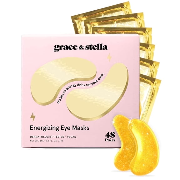 Grace & Stella Undereye Masks, Hydrating Gel Patches for Dark Circles and Puffiness, All Skin Types, 48 Pairs Gold