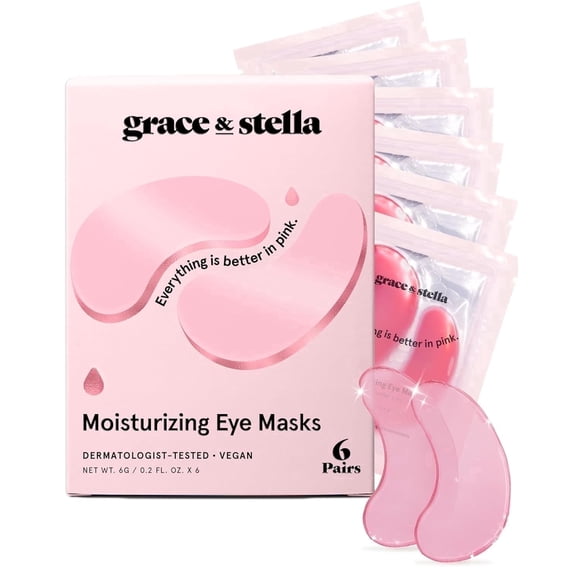 Grace & Stella Under Eye Masks, Hydrating Gel Patches for Dark Circles and Puffiness, All Skin Types, 6 Pairs Pink