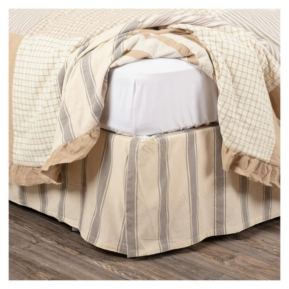 Grace Striped Cotton Farmhouse Split Corners Tailored Twin Bed Skirt, Creme White
